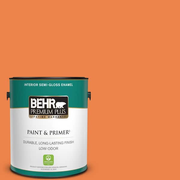 BEHR PREMIUM PLUS 1 gal. #240B-6 Orange Zest Semi-Gloss Enamel Low Odor Interior Paint & Primer