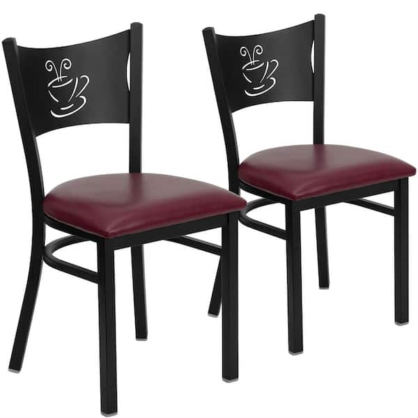 Carnegy Avenue Burgundy Vinyl Seat/Black Metal Frame Restaurant Chairs (Set of 2)