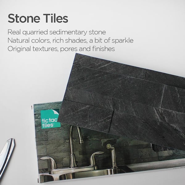 4-sheets Dark Gray 24 in. x 6 in. Peel, Stick Self-Adhesive Decorative 3D Stone Tile Backsplash (3.87 sq.ft. / pack)