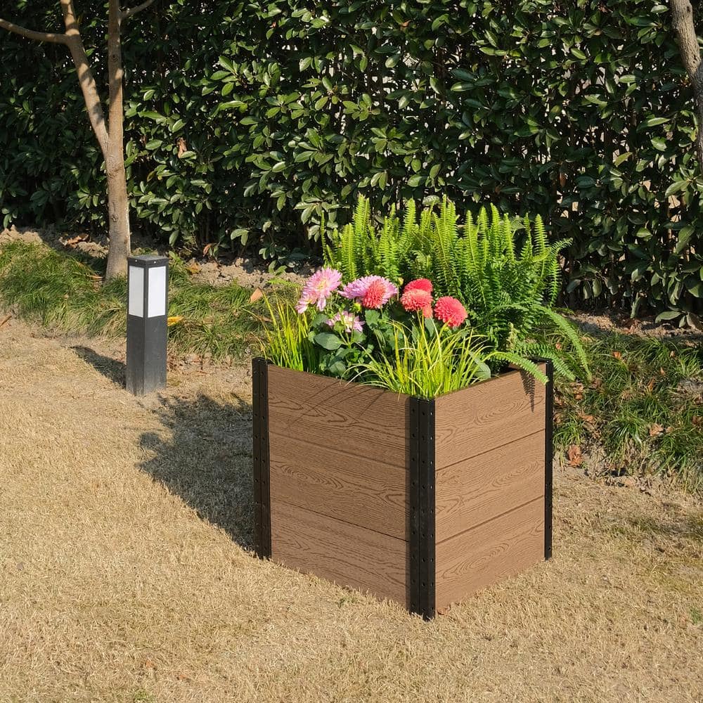 Brown Composite Wood and Steel Square Raised Garden Bed