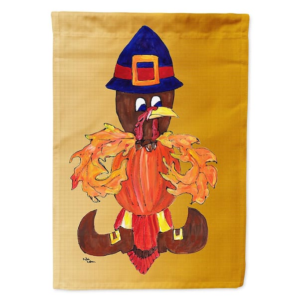 Caroline's Treasures 11 in. x 15-1/2 in. Polyester Thanksgiving Turkey Pilgrim Fleur de lis 2-Sided 2-Ply Garden Flag