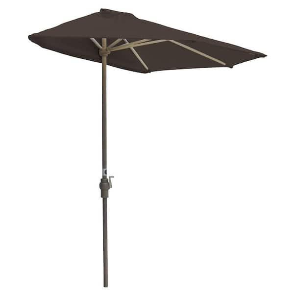 Blue Star Group Off-The-Wall Brella 9 ft. Patio Half Umbrella in Chocolate Sunbrella