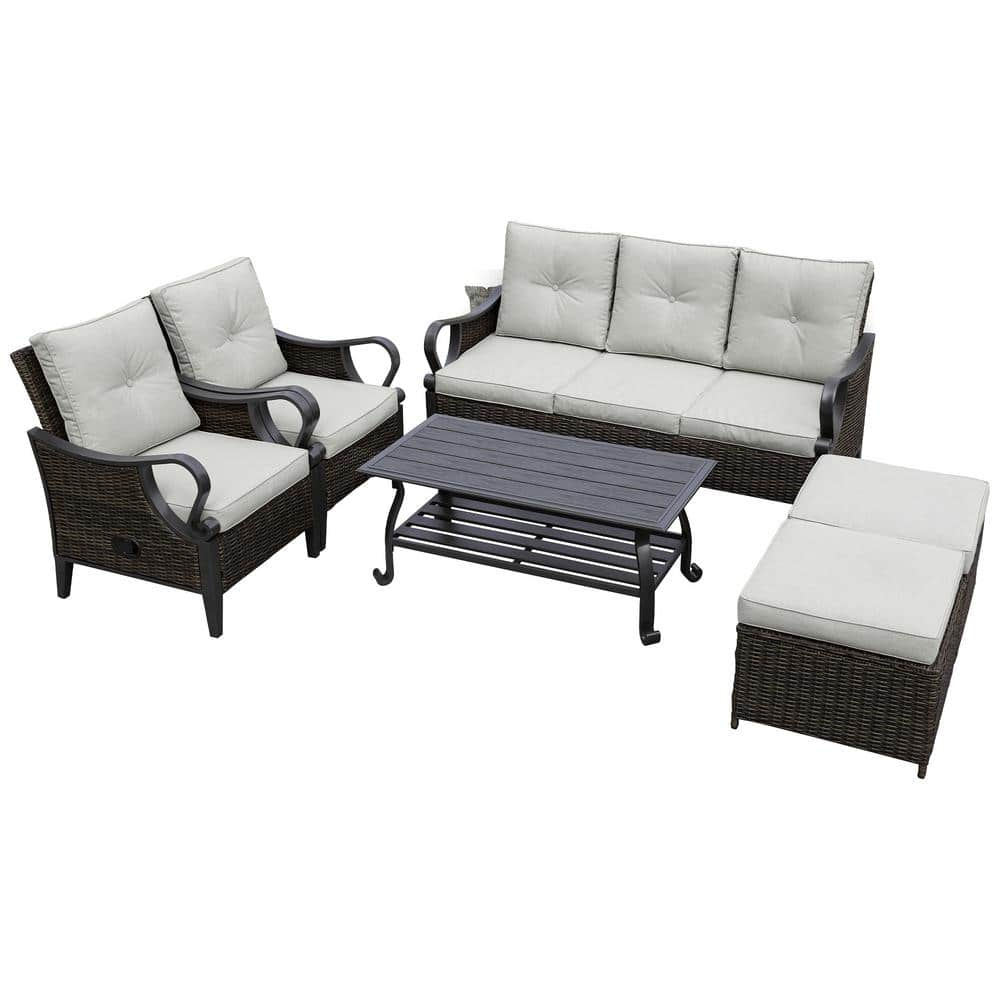 Cesicia Brown 6-Piece Wicker Outdoor Sectional Set with Reclining ...