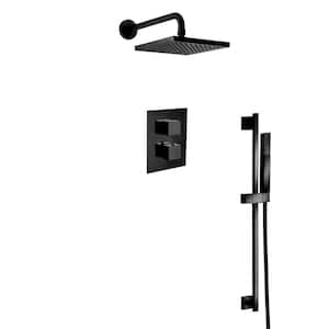 Quadro 2-Spray Square Shower Head and Wall Bar Shower Kit with Hand Shower in Matte Black