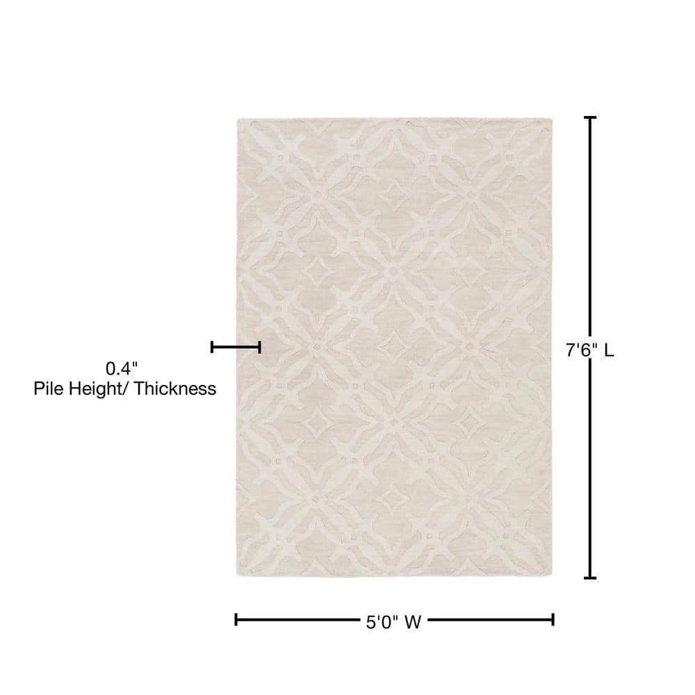 Ivory Wool Tufted Handmade Medallion Rectangular Rug 5' x 7'