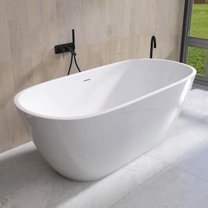 65 in. x 29.5 in. Acrylic Free Standing Soaking Flat Bottom Bathtub Freestanding Bathtub with Center Drain in White