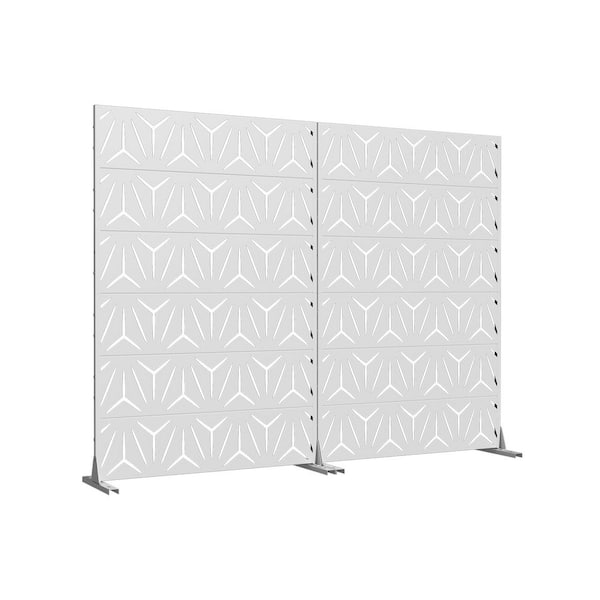2-Piece 47 in. x 72 in. White Textured Metal Garden Screens Outdoor Privacy Screen