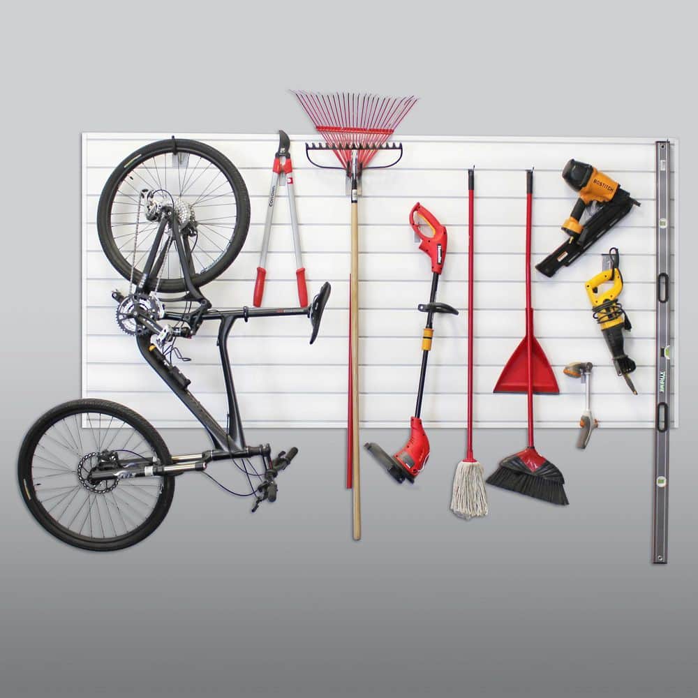 White Heavy Duty PVC Slatwall Garage Organizer, 8 ft x 4 ft