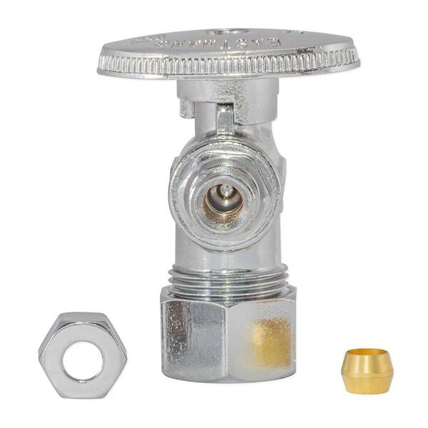HeSun 10-PCs Pex Angle Stop Valve, 1/2" Nominal (5/8"OD) Comp X 3/8" OD Comp X 3/8" OD Comp, 3-Way Multi Turn Compression Angle Stop,PEX Chrome Plated Brass