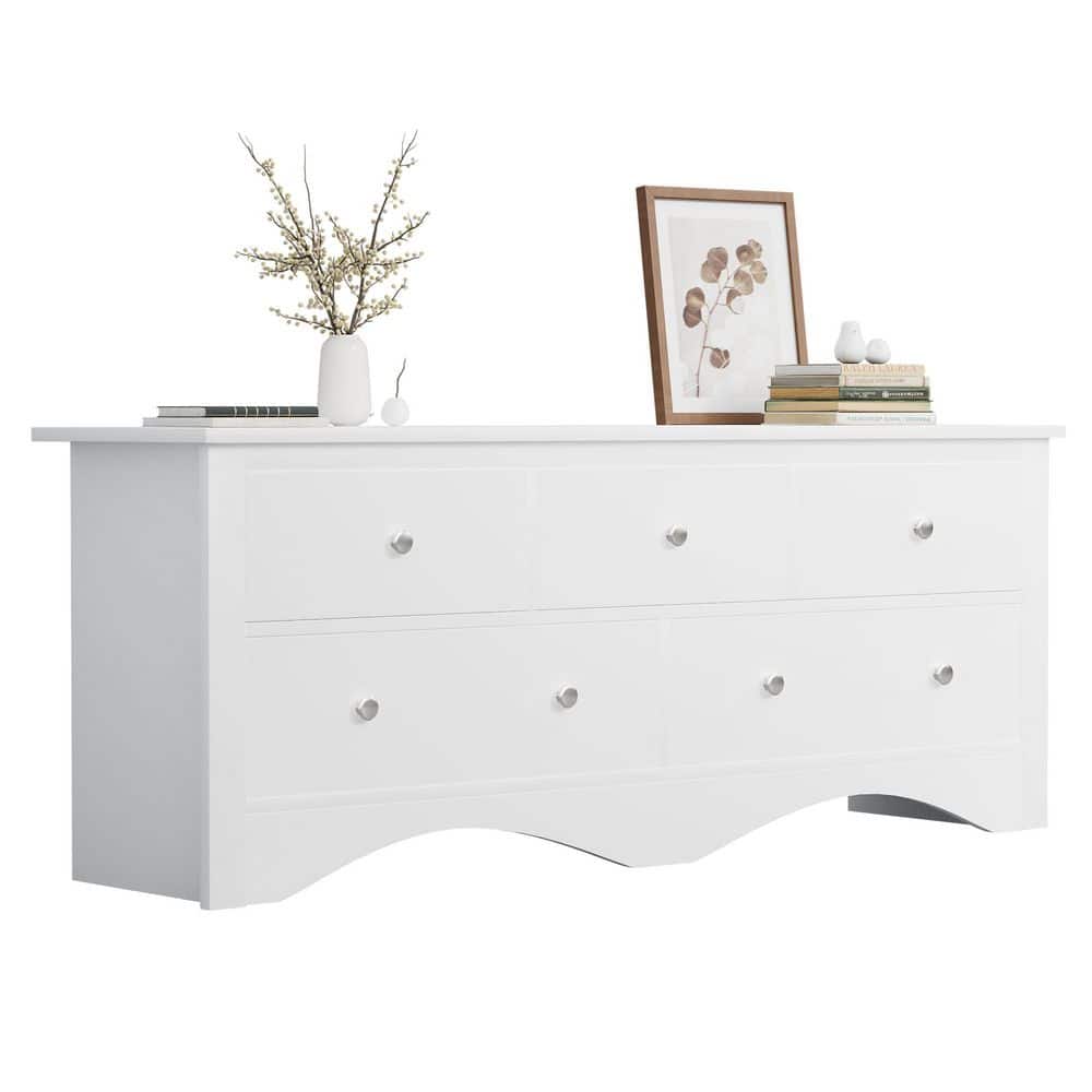 Creaser 52 in. Black MDF Dresser for Bedroom, Wide Chest of Drawers with 5-Wood Dresser Drawers - thumbnail 2