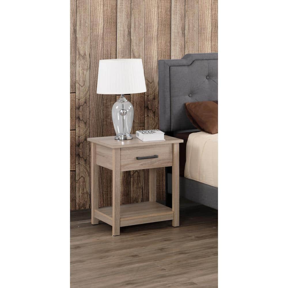 Salem Sandle Wood Modern Nightstand with Open Shelf and Drawer