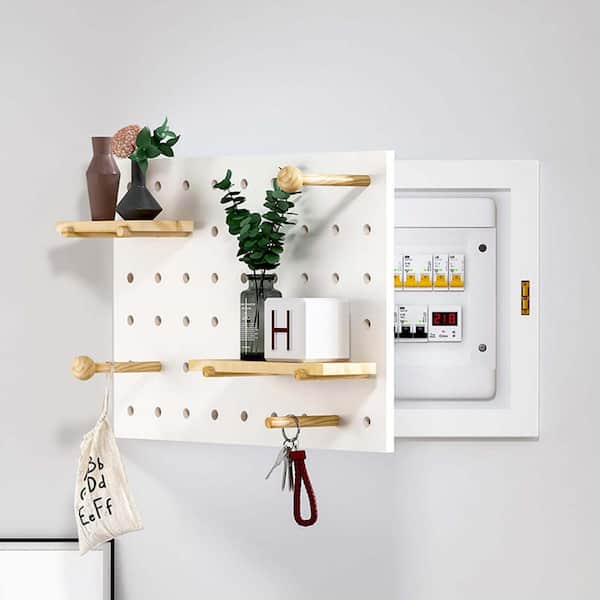 Unbranded 19.69 in. W x 15.75 in. D White MDF Brown Shelf Pegboard Floating Decorative Wall Shelf Panels for Home Decoration