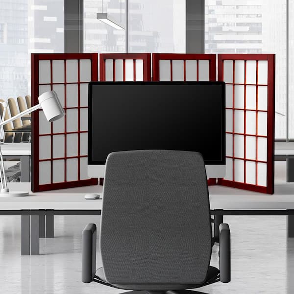 Oriental Furniture 2 ft. Short Desktop Window Pane Shoji Screen - Rosewood - 4 Panels