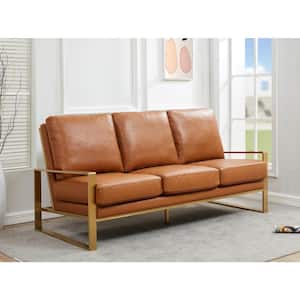 Jefferson 77.1 in. Square Arm Faux Leather Modern Rectangle Sofa in Brown