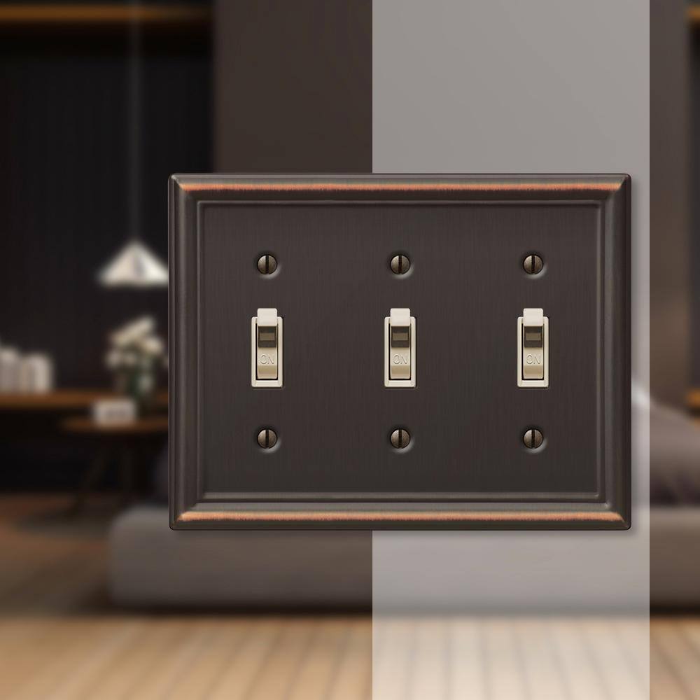 Amerelle Chelsea Aged Bronze 3-Gang Stamped Steel Toggle Wall Plate