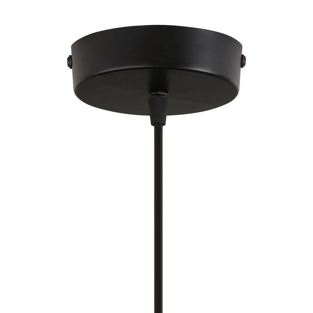 Tan Jute and Black Metal Cylinder Pendant Light