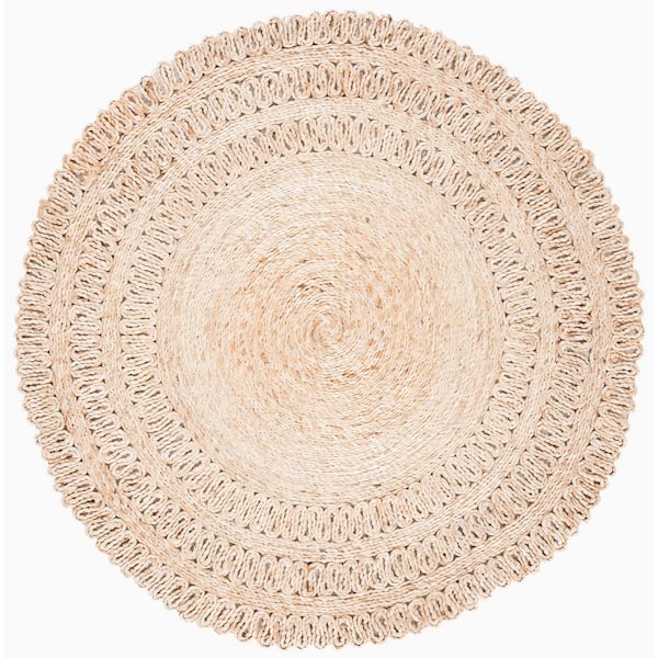 SAFAVIEH Natural Fiber Beige 4 ft. x 4 ft. Woven Floral Round Area Rug