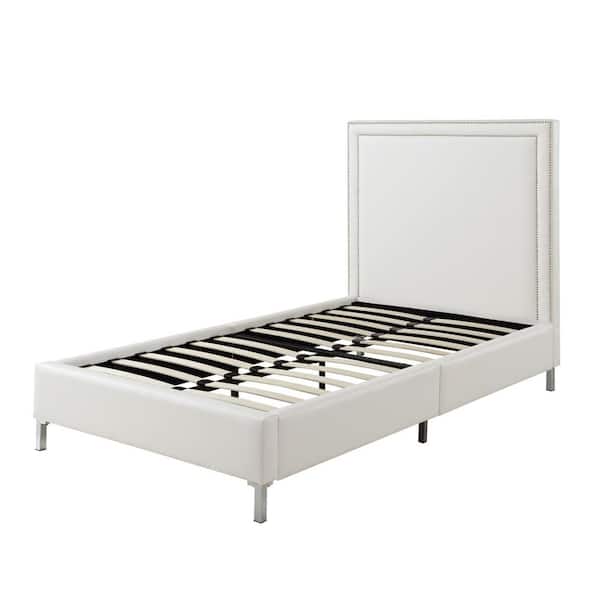 Inspired Home Samuele White Full Size Platform Bed Upholstered Leather