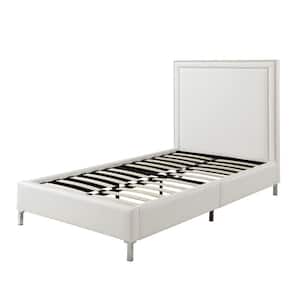 Samuele White Twin Size Platform Bed With Leather PU