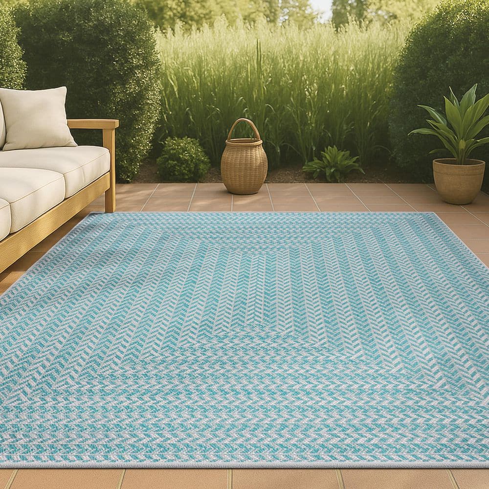 UPC 840011462622 product image for Chevron Modern Concentric Squares Aqua/Light Gray 4 ft. x 6 ft. Indoor/Outdoor A | upcitemdb.com