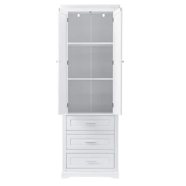 24 in. W x 15.7 in. D x 70 in. H White Freestanding Linen Cabinet with 3-Drawers and Two Doors