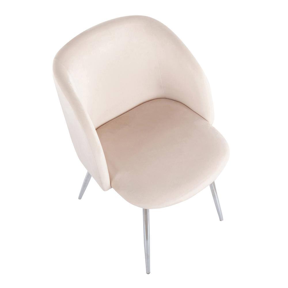 Cream Velvet and Chrome Upholstered Arm Chairs, Set of 2