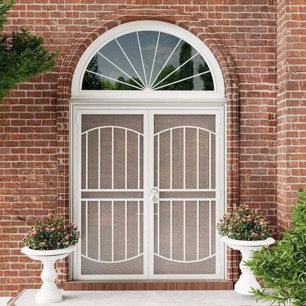 72 in. x 80 in. Universal/Reversible Hinging White Surface Mount Steel Security Door with Expanded Metal Screen (Lock)