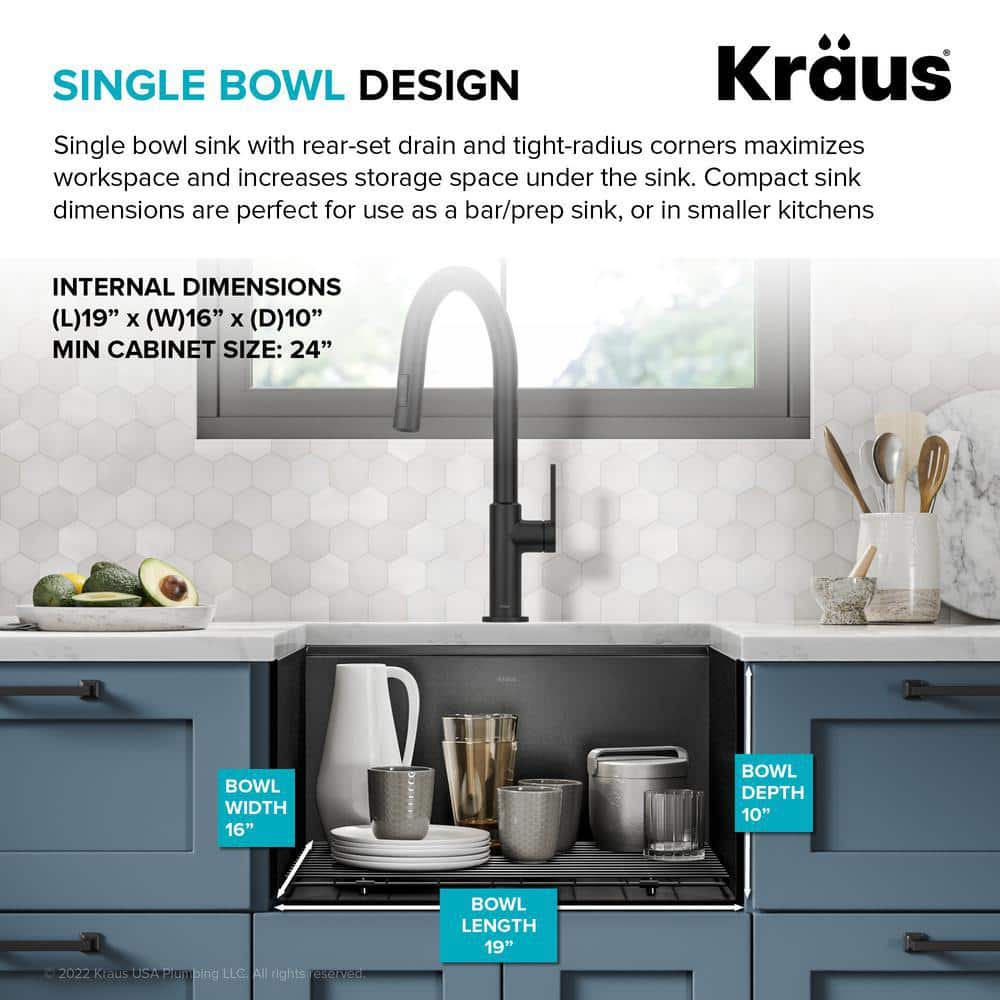 Kore 21" Black Stainless Steel Single Bowl Undermount Kitchen Sink