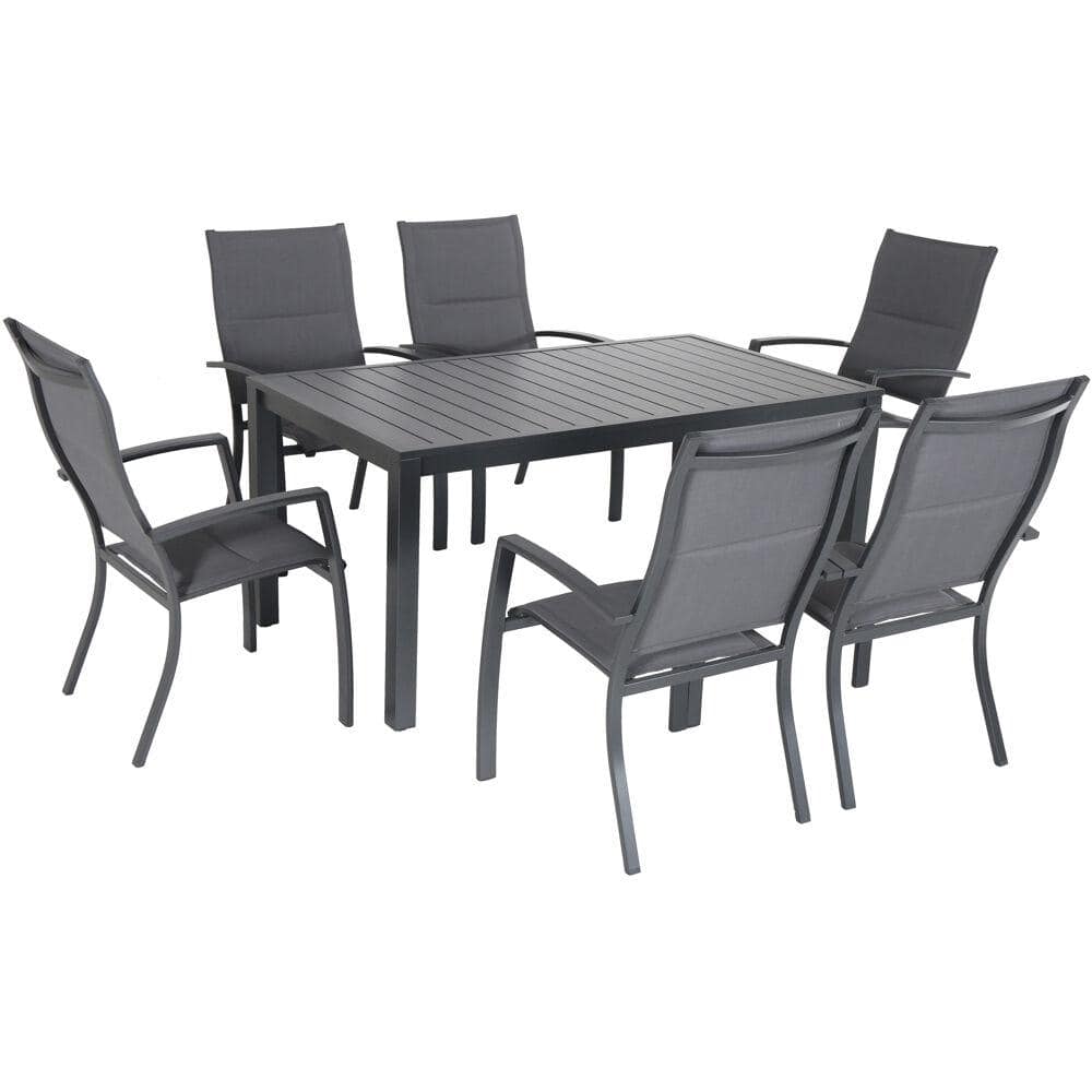 Hanover Naples 7-Piece Aluminum Outdoor Dining Set with 6 Padded Sling Chairs and a 63 in. x 35 in. Dining Table -  NAPDNS7PCHB-GRY