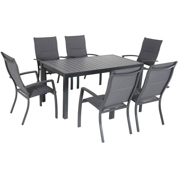 Hanover Naples 7 Piece Aluminum Outdoor Dining Set With 6 Padded Sling Chairs And A 63 In X 35 Table Napdns7pchb Gry The Home Depot - Hanover Naples Patio Furniture