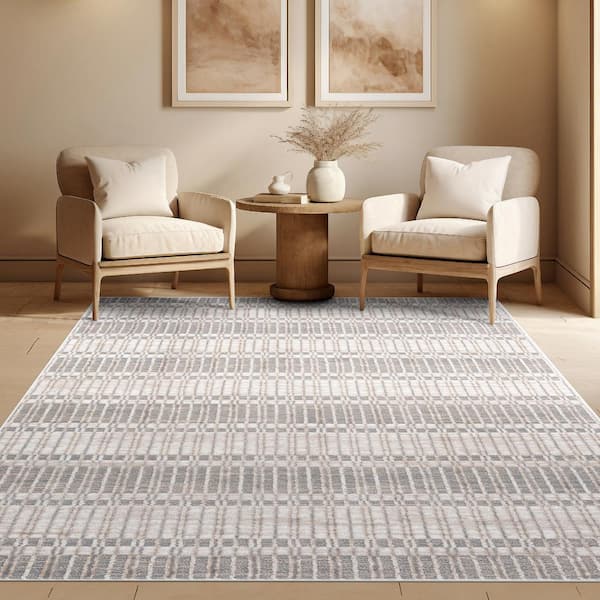 Alpha Beige 9 ft. x 12 ft. Abstract Indoor Area Rug
