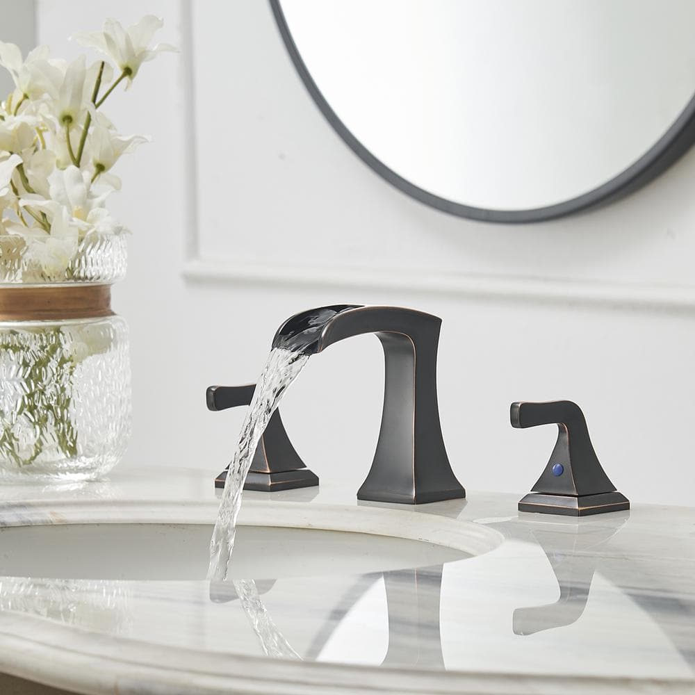 Oil-Rubbed Bronze 8-Inch Widespread Waterfall Bathroom Faucet