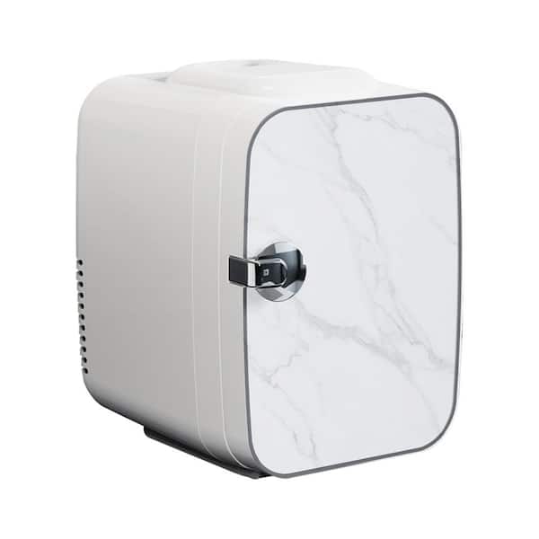 Zeus & Ruta Classic 7.18 in. 0.14 cu. ft. Retro Mini Refrigerator in Marble White Without Freezer, 4-L/6-Can Cooler and Warmer