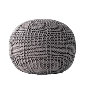 Berlin Casual Knitted Filled Ottoman Gray Round Pouf