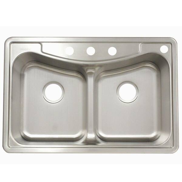 Franke Drop-In Stainless Steel 33.in 4-Hole Double Bowl Kitchen Sink