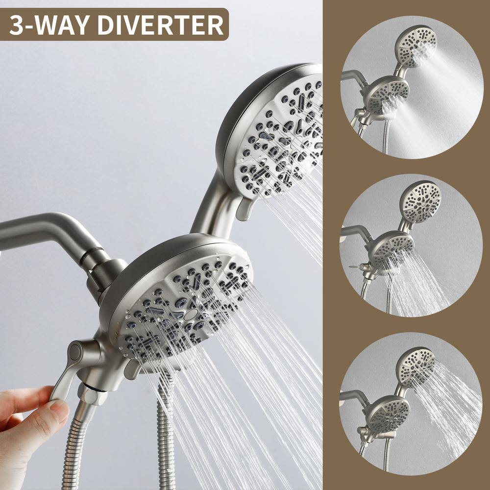 Brushed Nickel Triple Handle Rain Shower Faucet Set with Handheld
