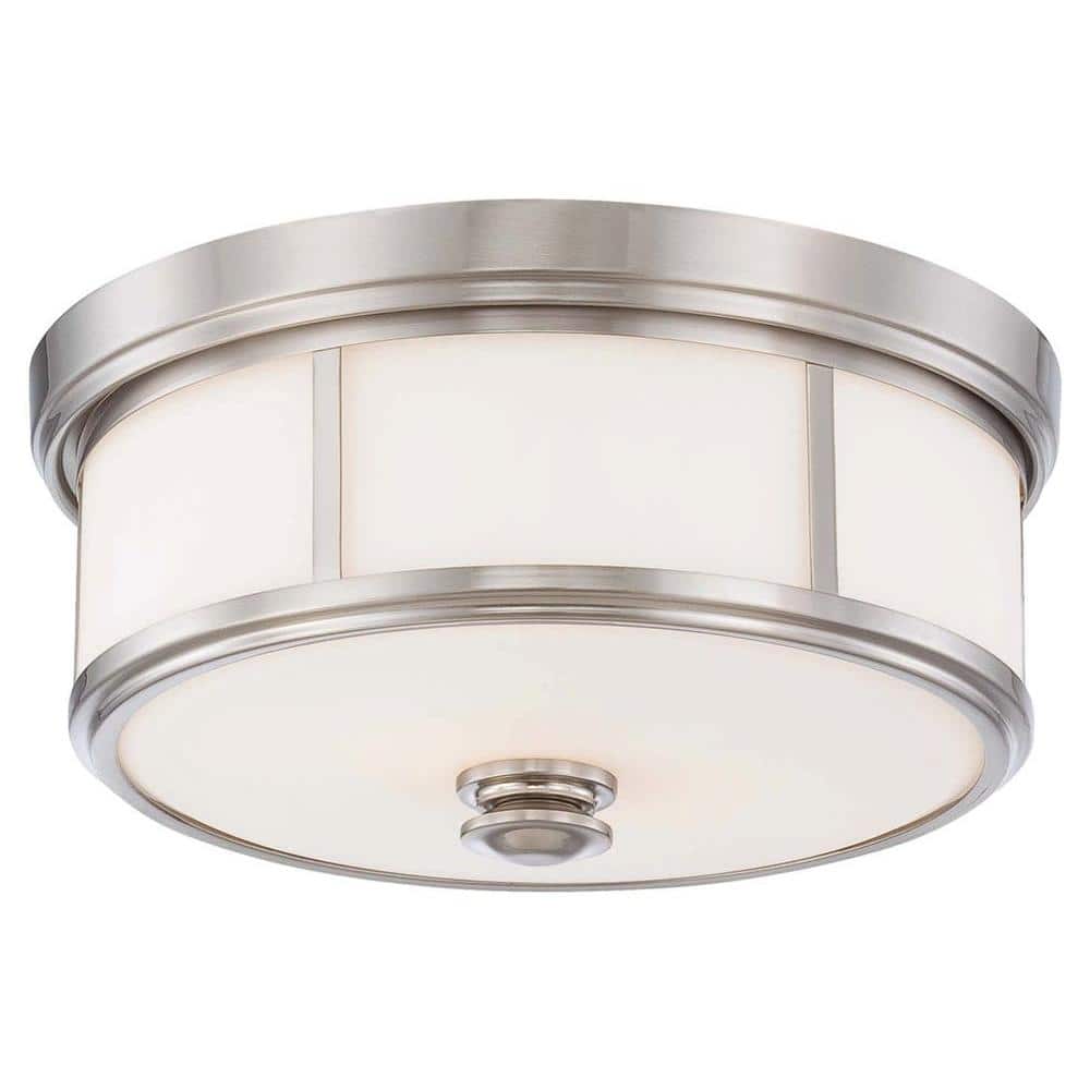 Elegance Brushed Nickel Flush Mount with Etched Opal Glass, 2-Light