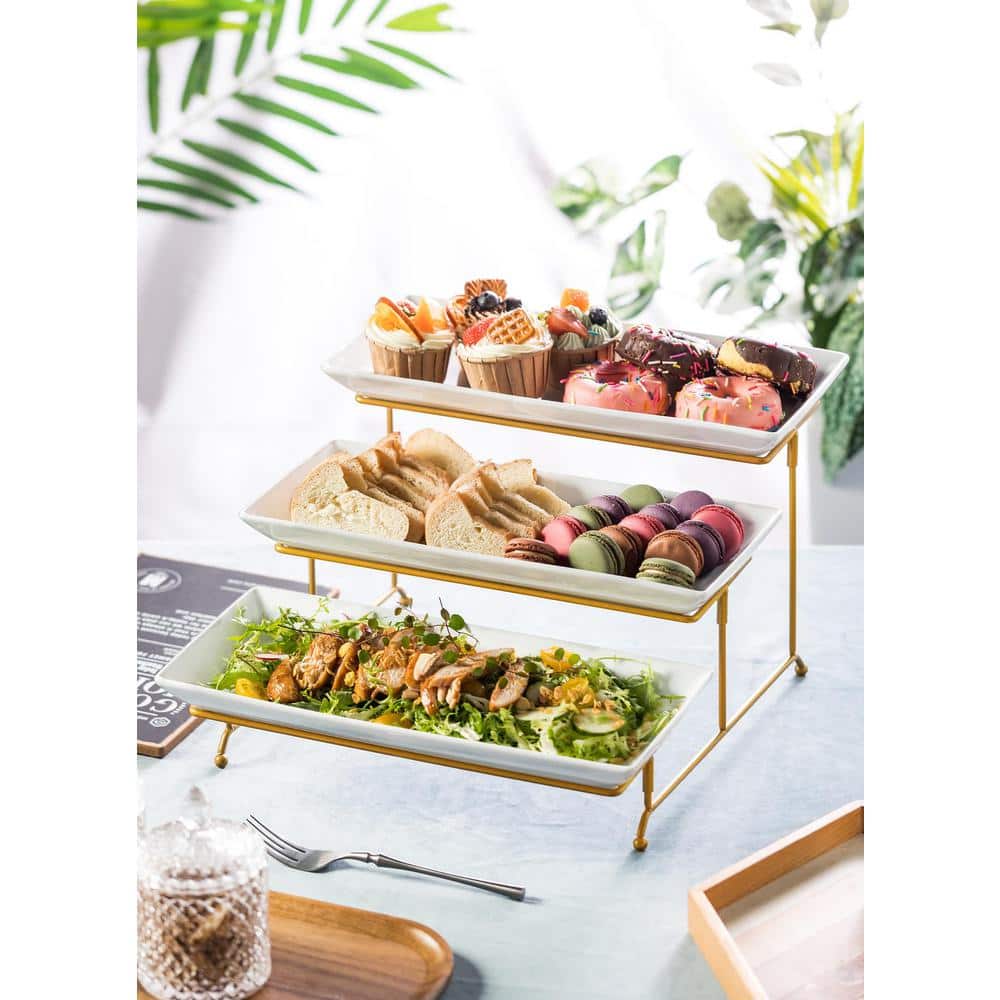 Angel Sar 3-Tier Serving Tray Set with Collapsible Sturdier