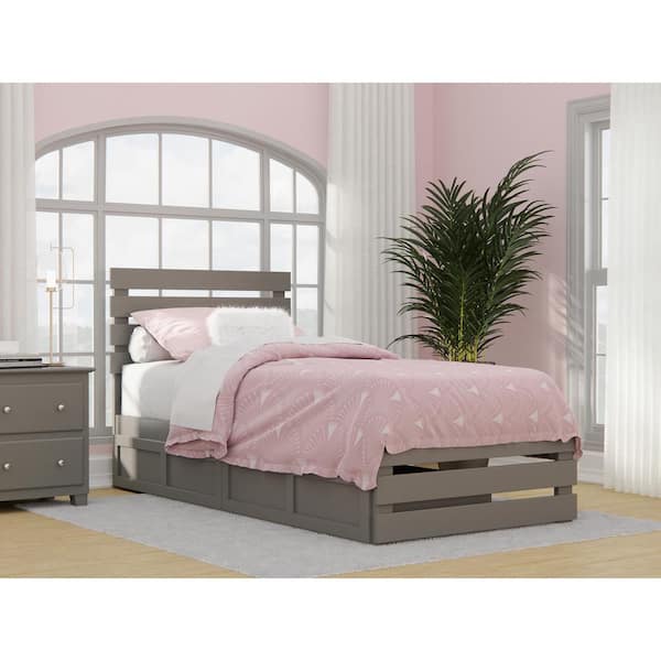 AFI Oxford Grey Twin Extra Long Solid Wood Storage Platform Bed w/ Footboard and USB Turbo Charger with 2 Extra Long Drawers