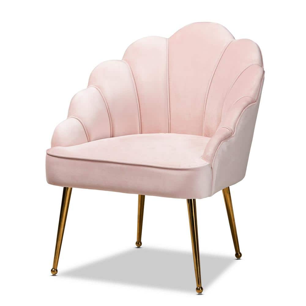 Baxton Studio Cinzia Light Pink Velvet Seashell Shaped Accent Chair 161 10400 Hd The Home Depot