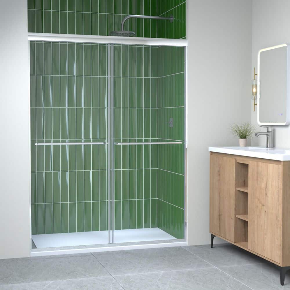 Semi-Frameless Shower Door 44-48 in. W x 70 in. H 1/4 in. Tempered Glass Chromed Dual Slide Towel Bar L/R Install price history on PriceWatchPro