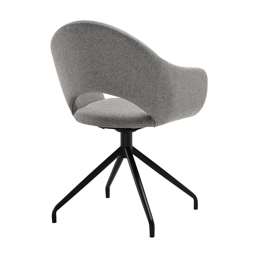 Gray Upholstered Swivel Side Chair with Black Metal Legs