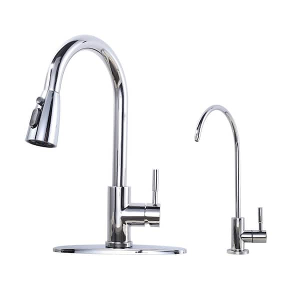 ALEASHA Single Handle Pull Down Sprayer Kitchen Faucet and Beverage Faucet in Chrome