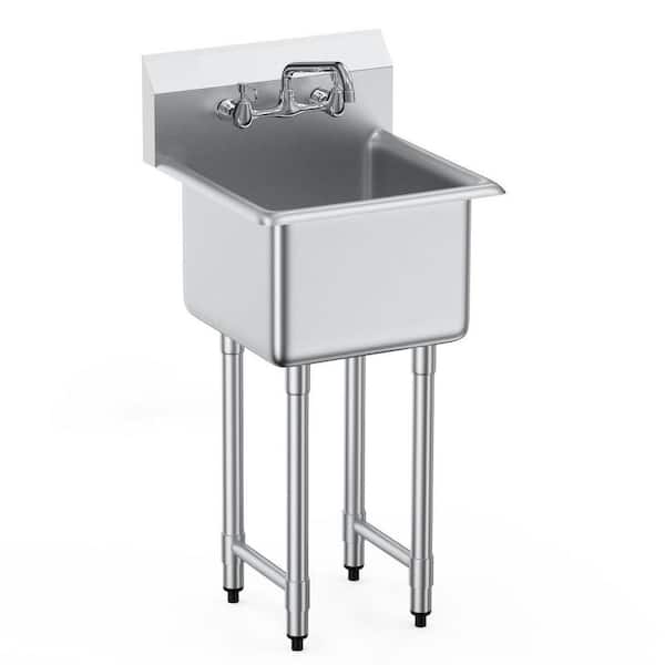 11 Gallons 18 in. D x 41 in. D Freestanding Laundry/Utility Sink Stainless Steel With Faucet and Legs