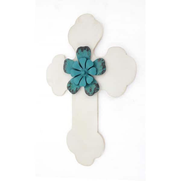HomeRoots 16 in. x 24 in. White Cross Wall Art 1-Piece
