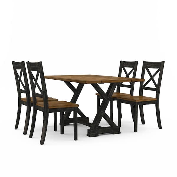Furniture of America Beardsley 5-Piece Wood Top Antique Oak and Antique Black Dining Table Set