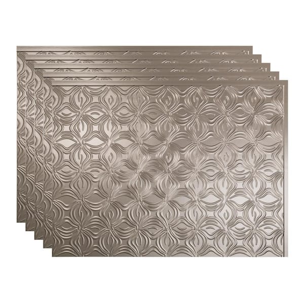 Fasade 18.25 in. x 24.25 in. Lotus Vinyl Backsplash Panel in Brushed Nickel (5-Pack)