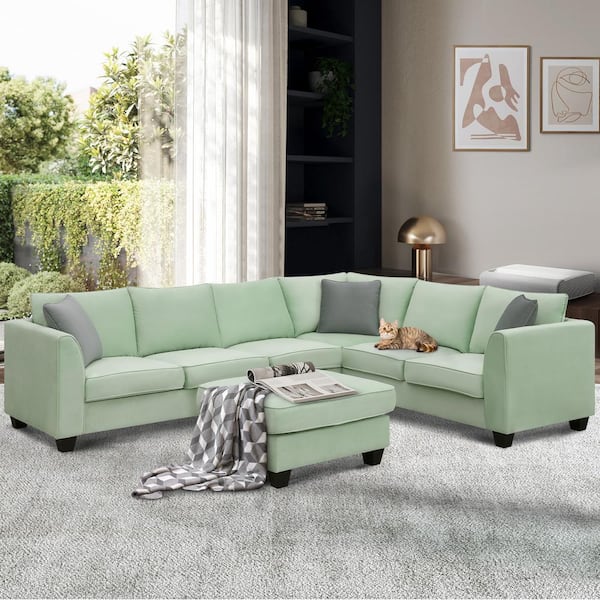 Zeus & Ruta 112 Depot U-Shaped Square Green Arm Home in. in XB327-SDT-2 Sectional Polyester Sofa The - 3-Piece