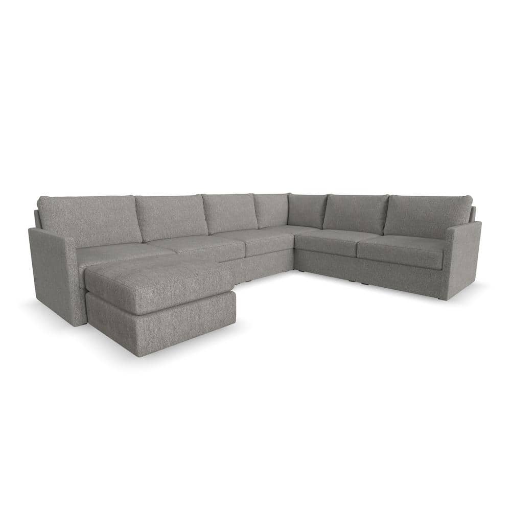 Pebble Gray Fabric 6-Piece Modular Sectional with Ottoman
