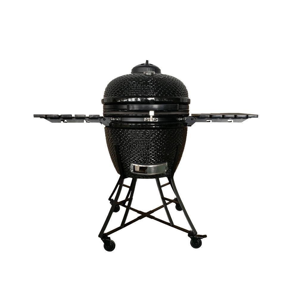 24 in. Kamado Professional Ceramic Charcoal Grill in Black with Side